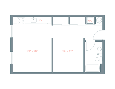 Floor plan for studio, 1 bath, 560 sqft